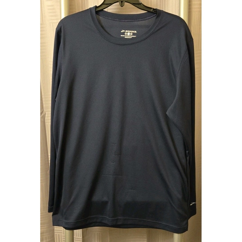 Men's Brooks Equilibrium Tech‎ Running T Shirt Long Sleeve Navy Blue Size L Flaw